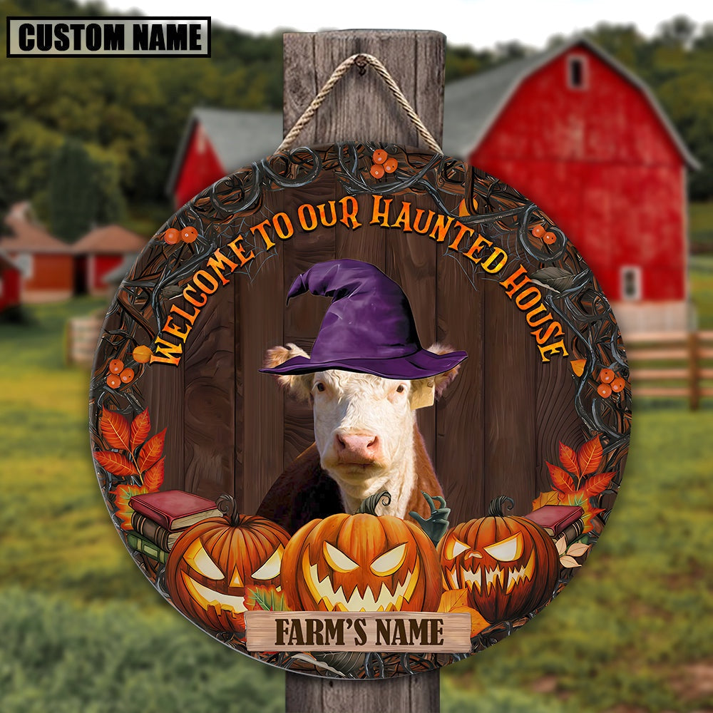 Hereford Welcome To Our Haunted House Pattern Happy Halloween Wooden Sign, Farm Wood Sign, Farm House Wood Signs