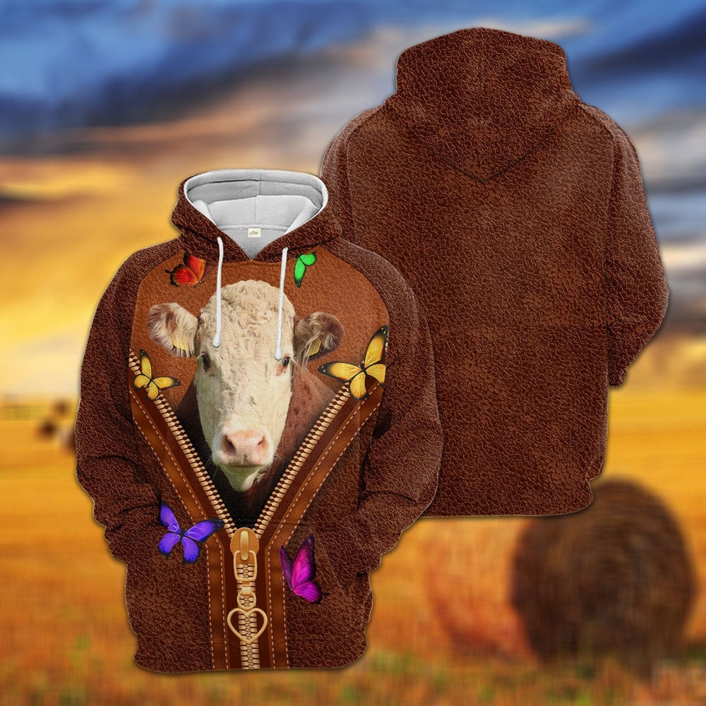Hereford Zipper Sewing To Leather Hoodie, Farmer Hoodie, Farm Themed Shirts, Farm Tee Shirts