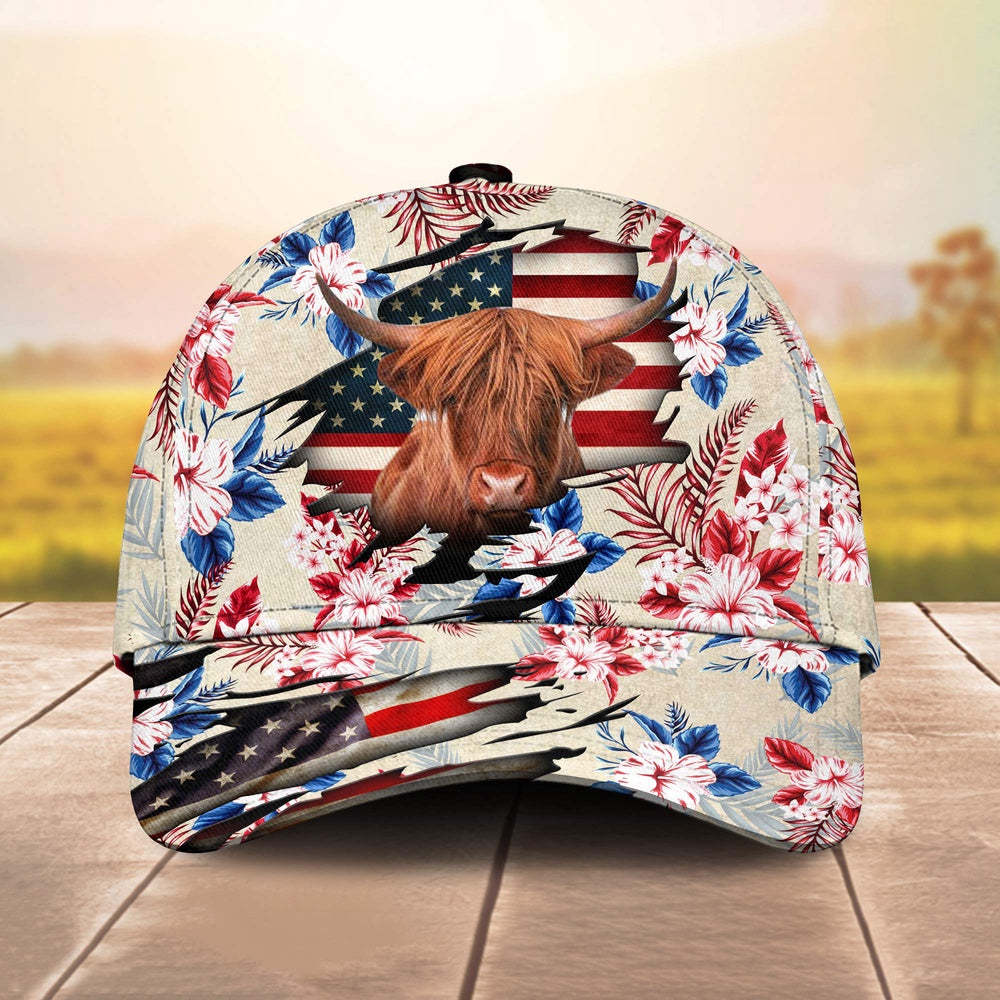Highland American Flag Flowers Pattern Cap, Farmer Cap, Vintage Farmer Hat, Mens Farmer Hats, Cap For Farmers