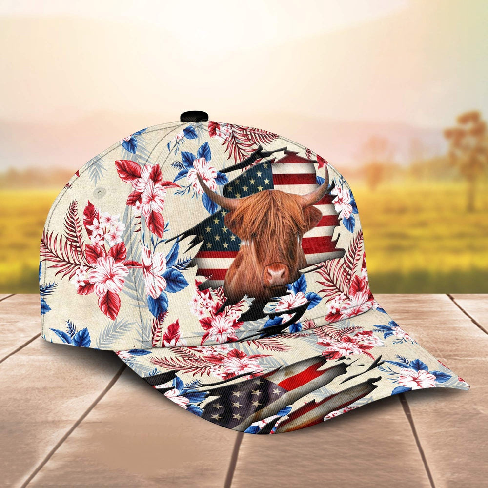 Highland American Flag Flowers Pattern Cap, Farmer Cap, Vintage Farmer Hat, Mens Farmer Hats, Cap For Farmers