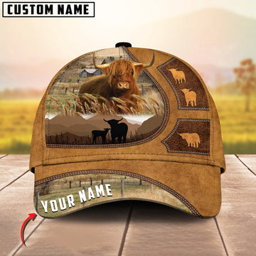 Highland Art On Farm Yellow Leather Pattern Customized 3D Cap, Farmer Cap, Cap For Farmers, Best Farm Hat, Farm Use Hat