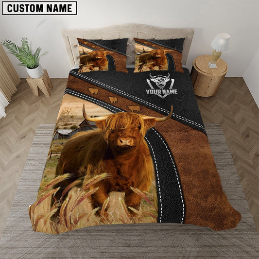 Highland Black Leather Premium Pattern Customized Name Bedding Set, Farm Bedding Set, Farmhouse Bedding Set