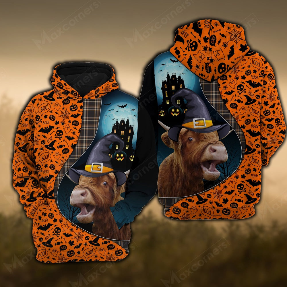 Highland Castle Halloween Pattern 3D Hoodie, Farmer Hoodie, Farm Themed Shirts, Farm Tee Shirts
