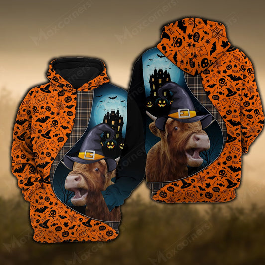 Highland Castle Halloween Pattern 3D Hoodie, Farmer Hoodie, Farm Themed Shirts, Farm Tee Shirts