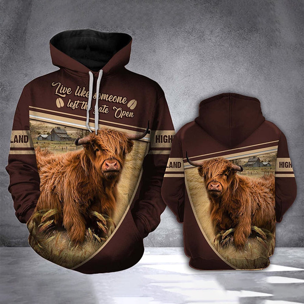 Highland Cattle All Over Printed 3D Hoodie, Farmer Hoodie, Farm Themed Shirts, Farm Tee Shirts