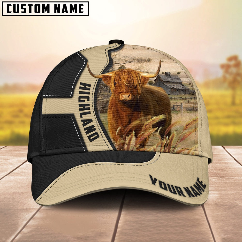 Highland Cattle Black Khaki Pattern Customized Name Cap, Farmer Cap, Cap For Farmers, Best Farm Hat, Farm Use Hat