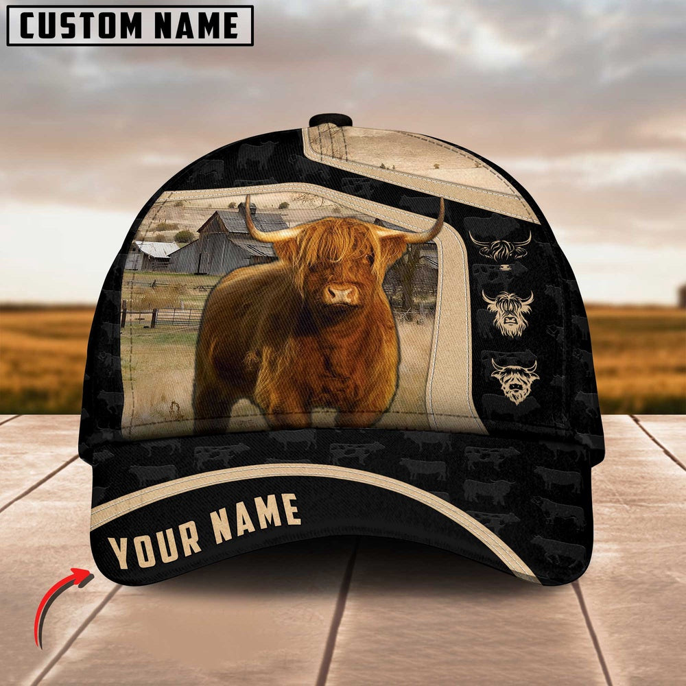 Highland Cattle Black Yellow Pattern Customized Name Cap, Farmer Cap, Cap For Farmers, Best Farm Hat, Farm Use Hat