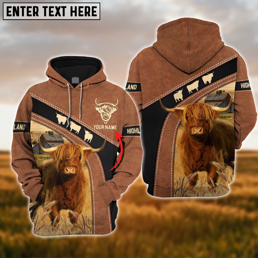 Highland Cattle Brown Pattern Custom Name Shirts, Farmer Hoodie, Custom Farm Shirts, Farmer T Shirt