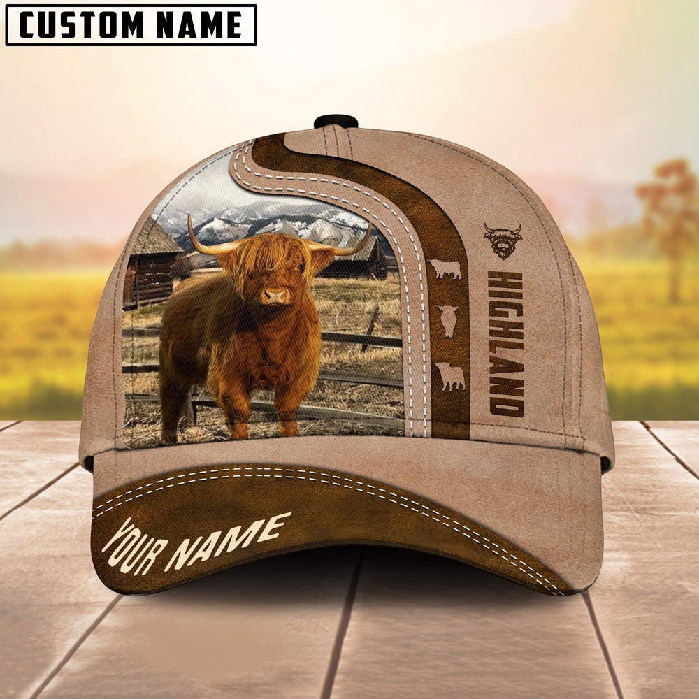 Highland Cattle Custom Name Light Brown Cap, Farmer Cap, Cap For Farmers, Best Farm Hat, Farm Use Hat