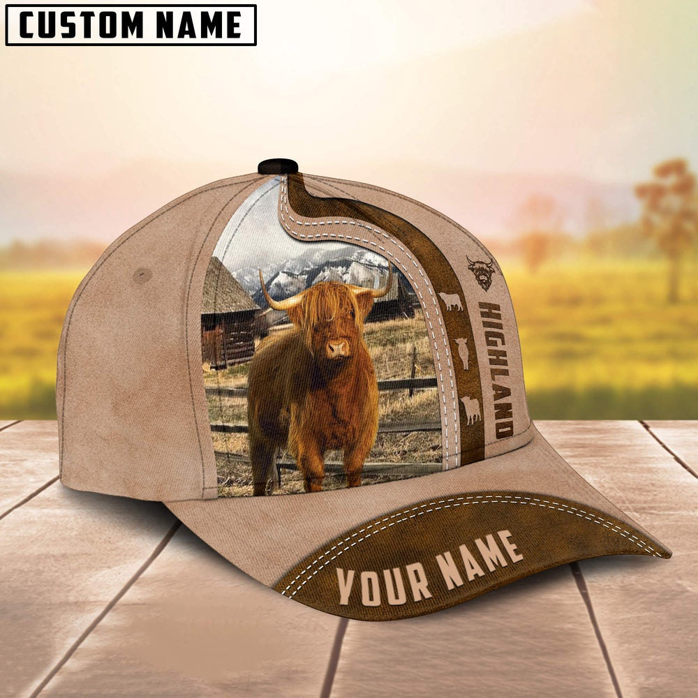 Highland Cattle Custom Name Light Brown Cap, Farmer Cap, Cap For Farmers, Best Farm Hat, Farm Use Hat
