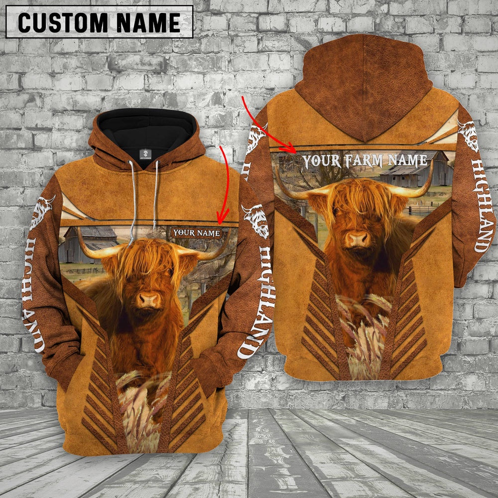 Highland Cattle Custom Name Printed 3D Retro Hoodie, Farmer Hoodie, Custom Farm Shirts, Farmer T Shirt
