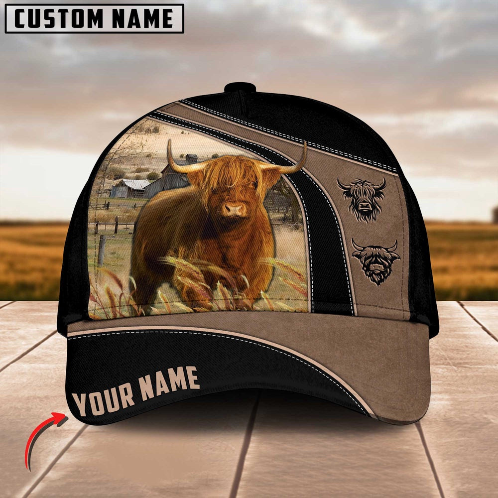 Highland Cattle Customized Name Black Brown Cap, Farmer Cap, Cap For Farmers, Best Farm Hat, Farm Use Hat