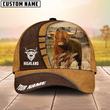Highland Cattle Customized Name Brown 3D Cap, Farmer Cap, Cap For Farmers, Best Farm Hat, Farm Use Hat