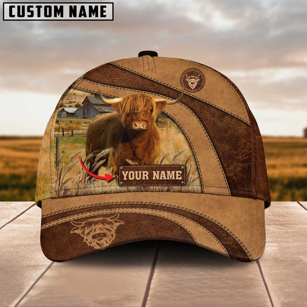 Highland Cattle Customized Name Brown Cap, Farmer Cap, Cap For Farmers, Best Farm Hat, Farm Use Hat
