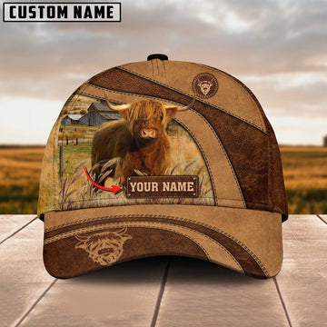 Highland Cattle Customized Name Brown Cap, Farmer Cap, Cap For Farmers, Best Farm Hat, Farm Use Hat