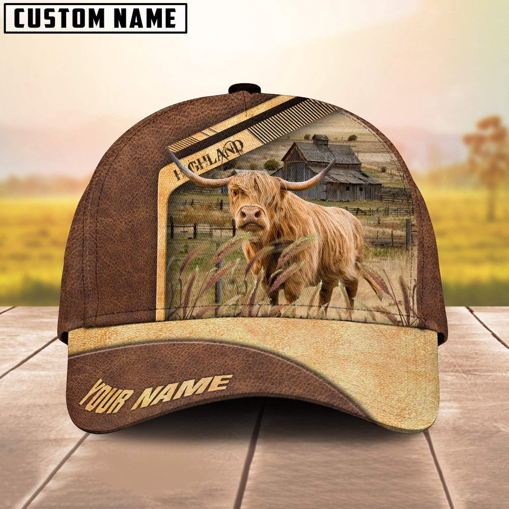 Highland Cattle Customized Name Brown Farm Cap, Farmer Cap, Cap For Farmers, Best Farm Hat, Farm Use Hat