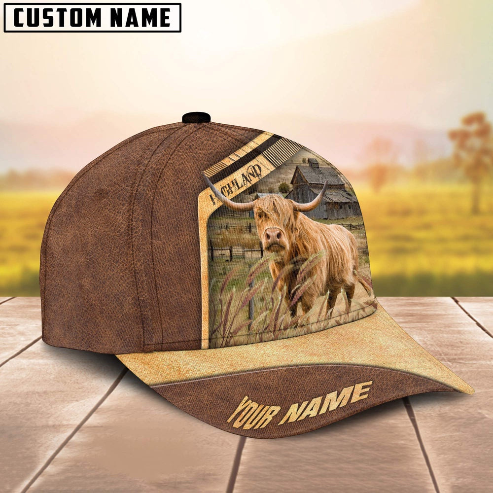 Highland Cattle Customized Name Brown Farm Cap, Farmer Cap, Cap For Farmers, Best Farm Hat, Farm Use Hat