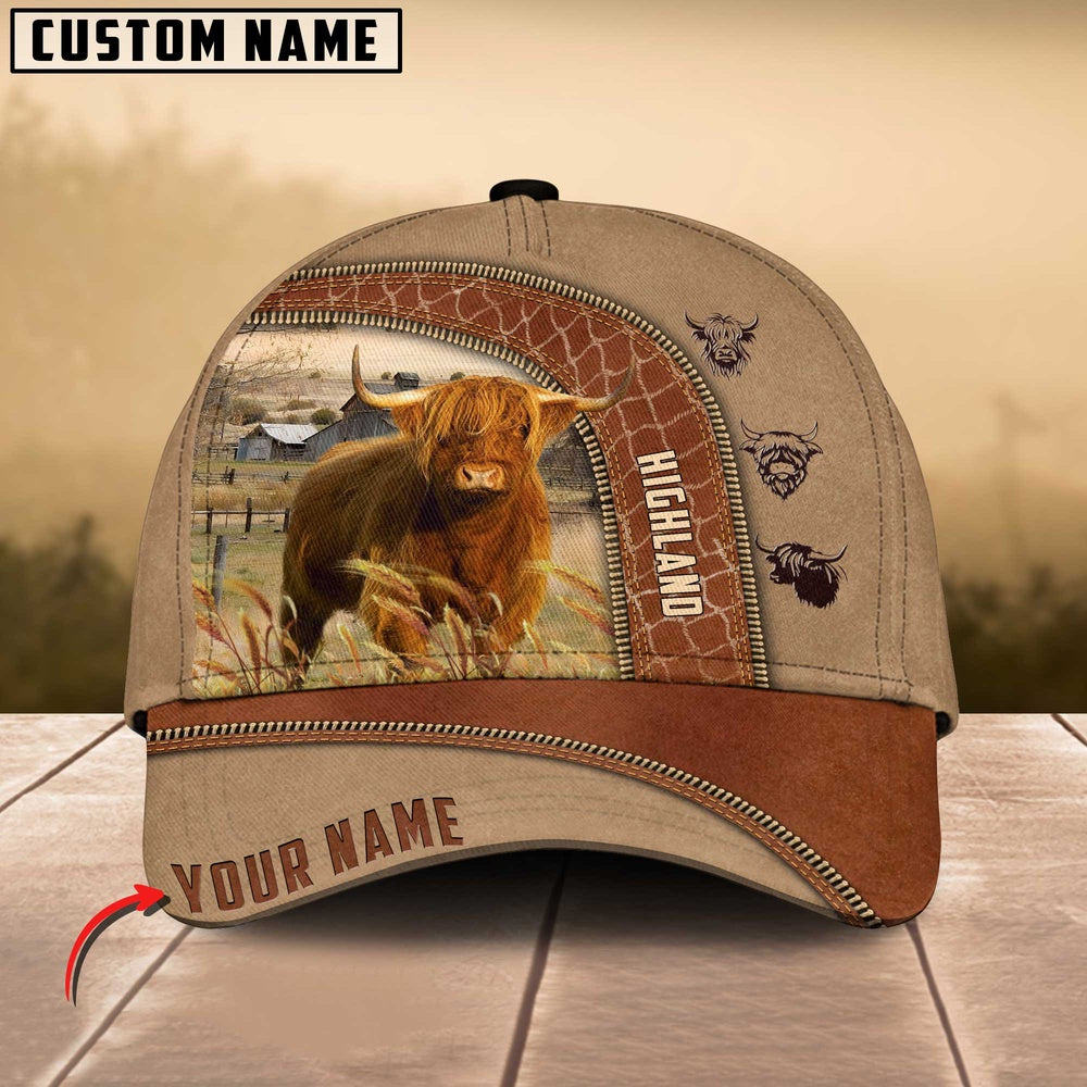Highland Cattle Customized Name Light Brown Cap, Farmer Cap, Cap For Farmers, Best Farm Hat, Farm Use Hat