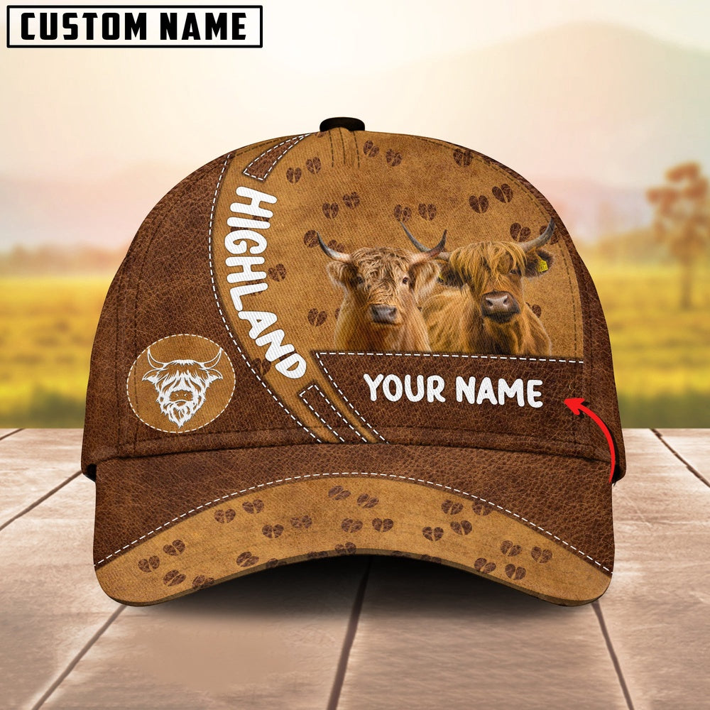 Highland Cattle Happiness Brown Yellow Customized Name Cap, Farmer Cap, Cap For Farmers, Best Farm Hat, Farm Use Hat