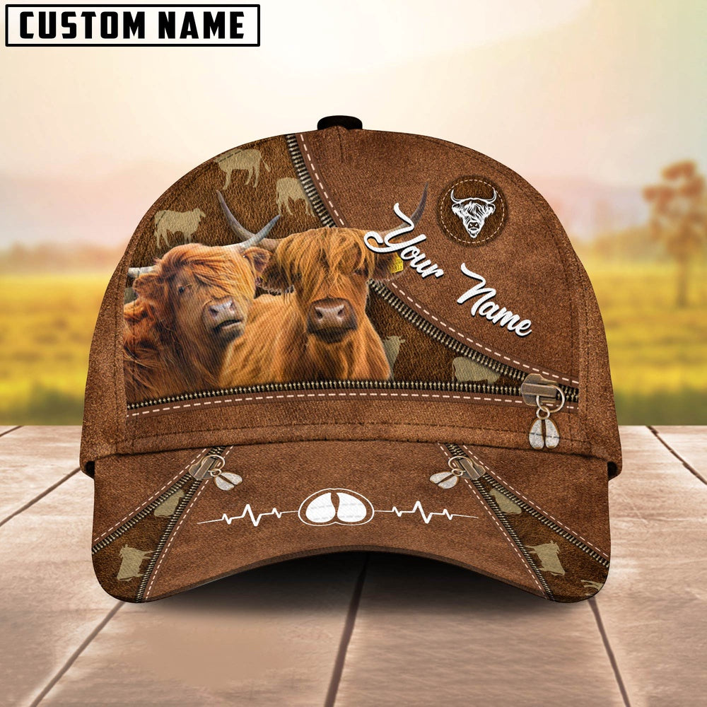 Highland Cattle Heart Line Farm Lover Pattern Customized 3D Cap, Farmer Cap, Cap For Farmers, Best Farm Hat, Farm Use Hat
