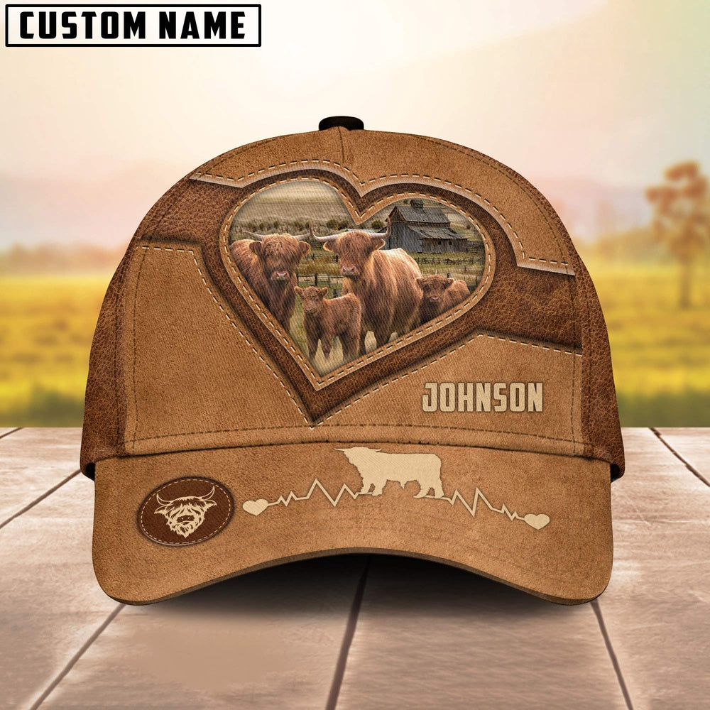 Highland Cattle Heart Shaped Style Customized Name Cap, Farmer Cap, Cap For Farmers, Best Farm Hat, Farm Use Hat