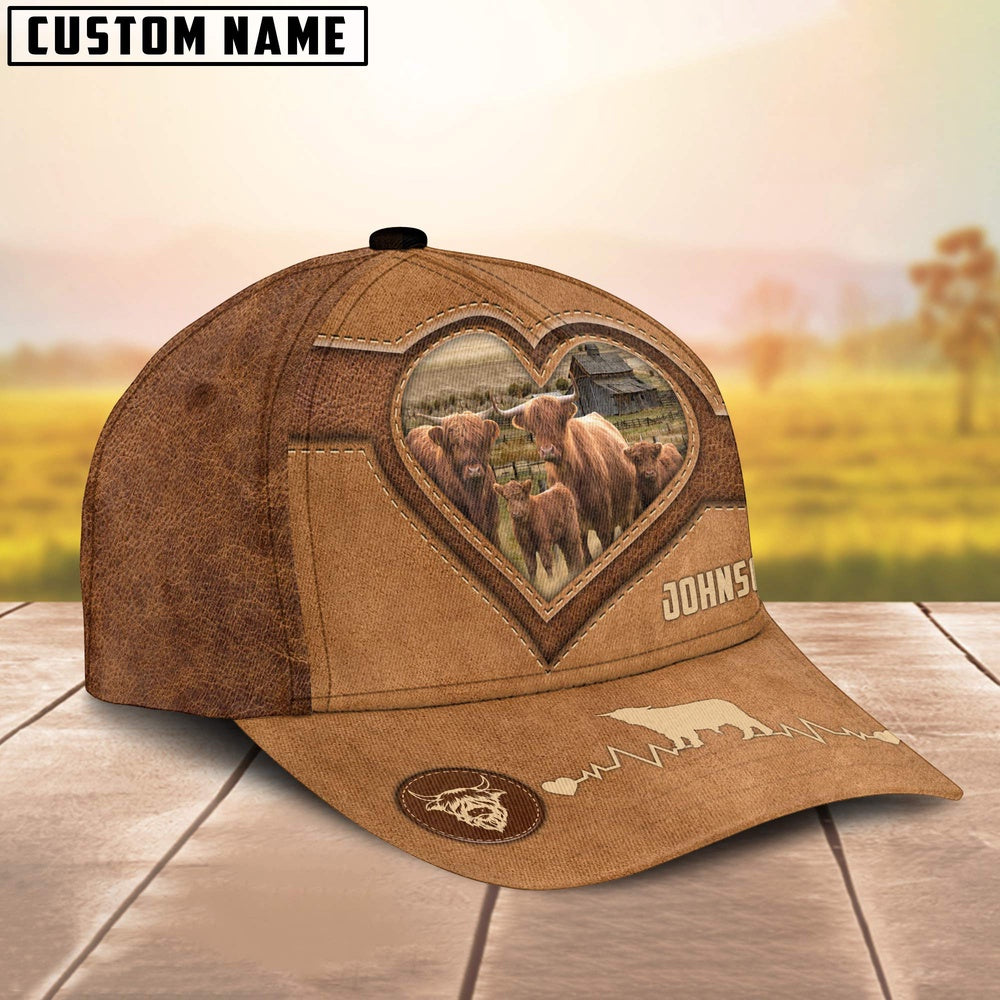Highland Cattle Heart Shaped Style Customized Name Cap, Farmer Cap, Cap For Farmers, Best Farm Hat, Farm Use Hat