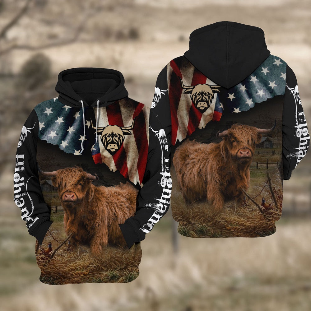 Highland Cattle Hoodie All Over Printed, Farmer Hoodie, Farm Themed Shirts, Farm Tee Shirts