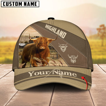 Highland Cattle Khaki Pattern Customized Name Cap, Farmer Cap, Cap For Farmers, Best Farm Hat, Farm Use Hat