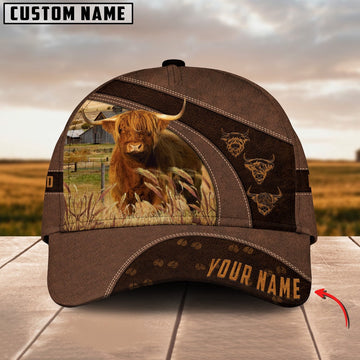 Highland Cattle Leather Pattern Customized Name Cap, Farmer Cap, Cap For Farmers, Best Farm Hat, Farm Use Hat