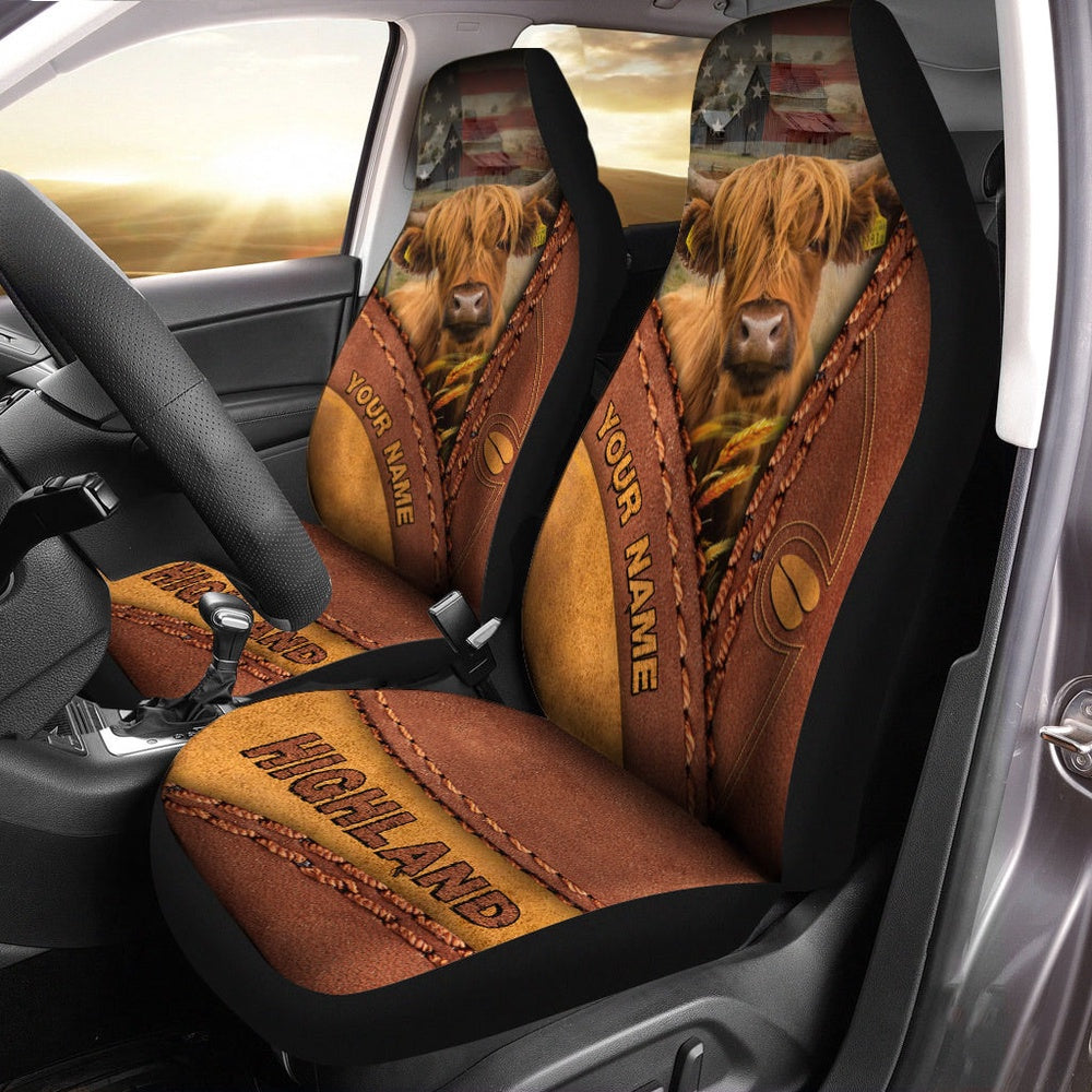 Highland Cattle Leather Pattern Customized Name Car Seat Cover, Car Seat Cover, Farm Car Seat Cover, Pet Seat Covers