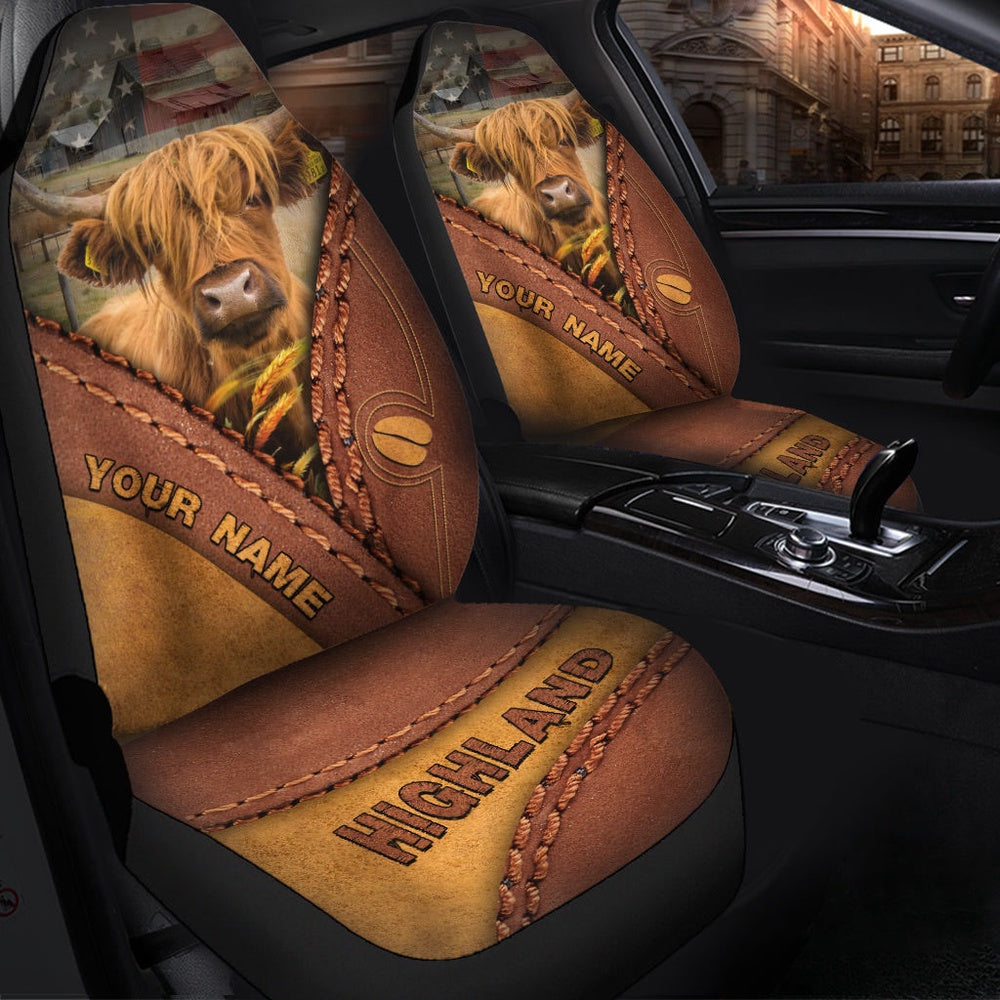 Highland Cattle Leather Pattern Customized Name Car Seat Cover, Car Seat Cover, Farm Car Seat Cover, Pet Seat Covers
