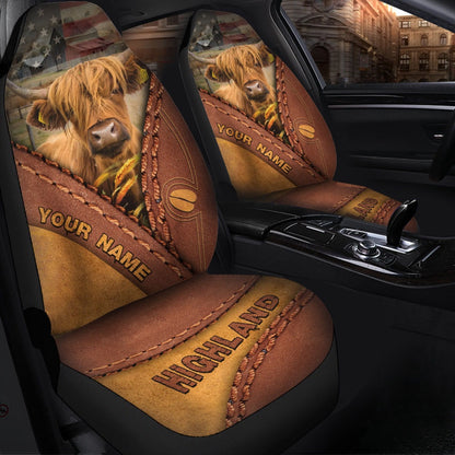 Highland Cattle Leather Pattern Customized Name Car Seat Cover, Car Seat Cover, Farm Car Seat Cover, Pet Seat Covers