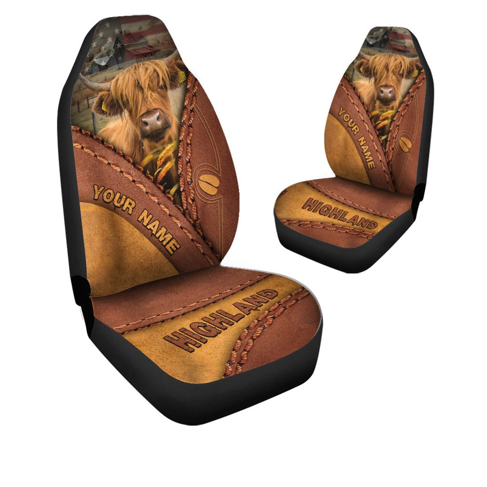 Highland Cattle Leather Pattern Customized Name Car Seat Cover, Car Seat Cover, Farm Car Seat Cover, Pet Seat Covers
