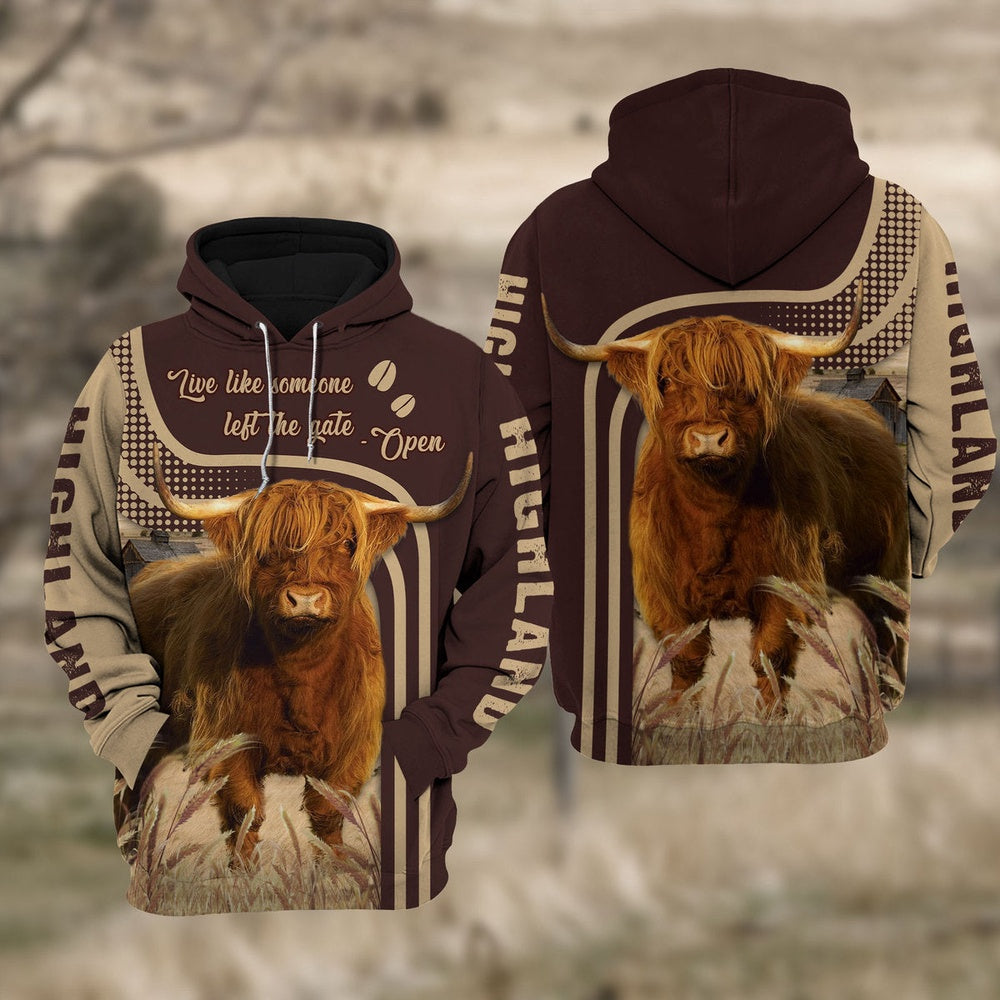 Highland Cattle Live Like Some One All Over Printed Hoodie, Farmer Hoodie, Farm Themed Shirts, Farm Tee Shirts