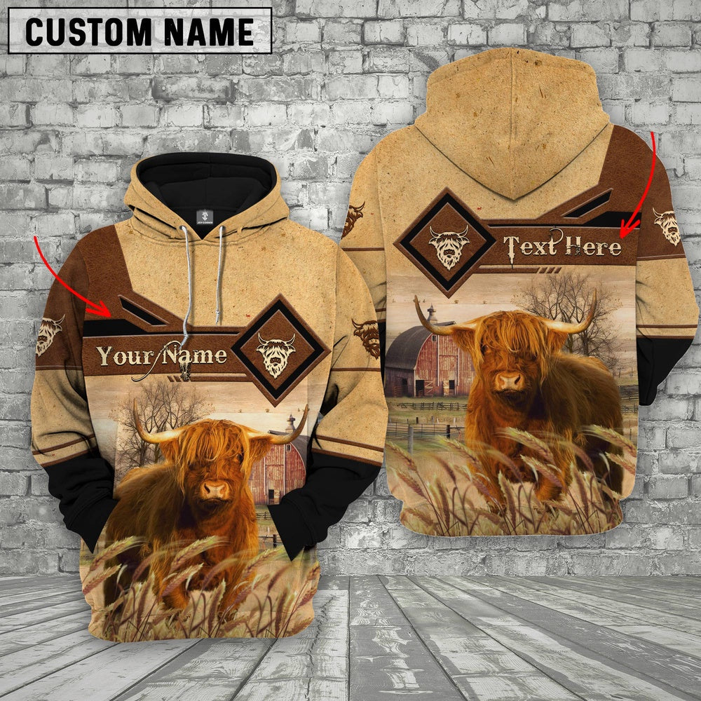 Highland Cattle On Farms Custom Name Printed 3D Hoodie, Farmer Hoodie, Custom Farm Shirts, Farmer T Shirt