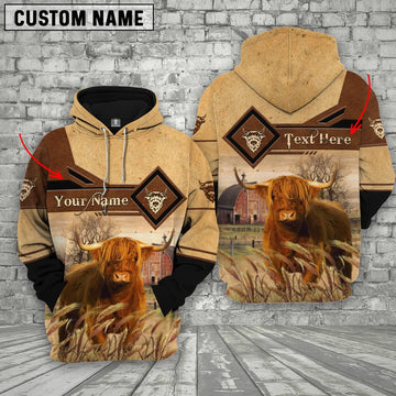 Highland Cattle On Farms Custom Name Printed 3D Hoodie, Farmer Hoodie, Custom Farm Shirts, Farmer T Shirt