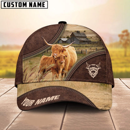 Highland Cattle On The Farm Customized Name 3D Brown Cap, Farmer Cap, Cap For Farmers, Best Farm Hat, Farm Use Hat