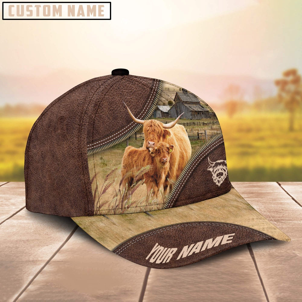 Highland Cattle On The Farm Customized Name 3D Brown Cap, Farmer Cap, Cap For Farmers, Best Farm Hat, Farm Use Hat