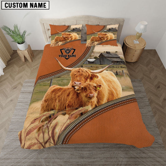 Highland Cattle On The Farm Customized Name Bedding Set, Farm Bedding Set, Farmhouse Bedding Set