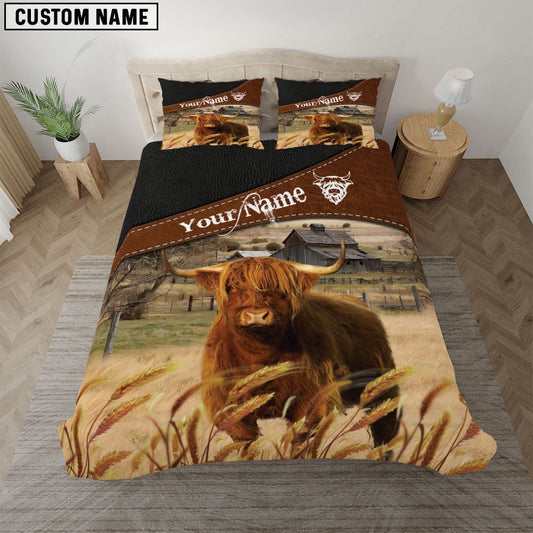 Highland Cattle On The Field Customized Name Bedding Set, Farm Bedding Set, Farmhouse Bedding Set