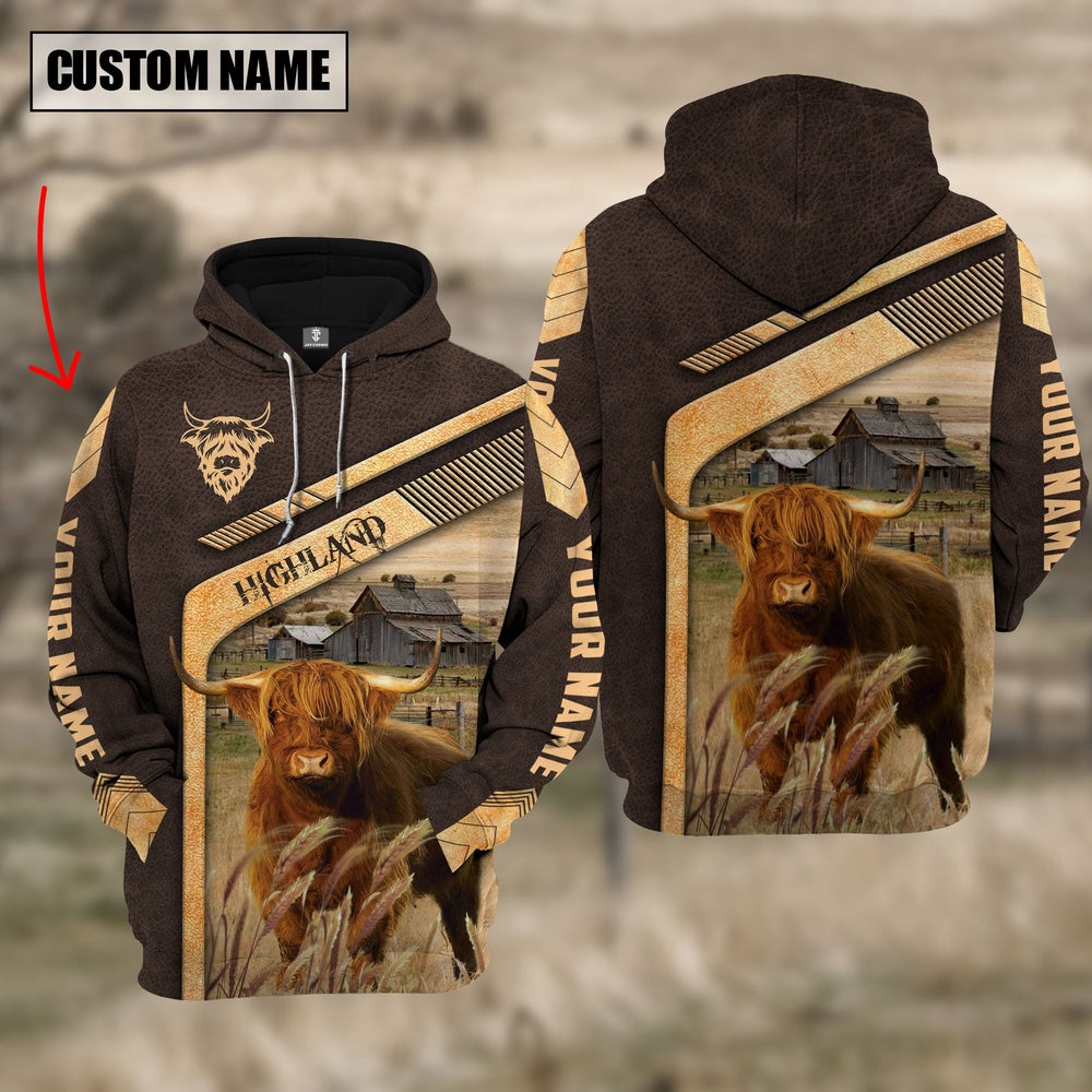 Highland Cattle On The Meadow Custom Name Hoodie, Farmer Hoodie, Custom Farm Shirts, Farmer T Shirt