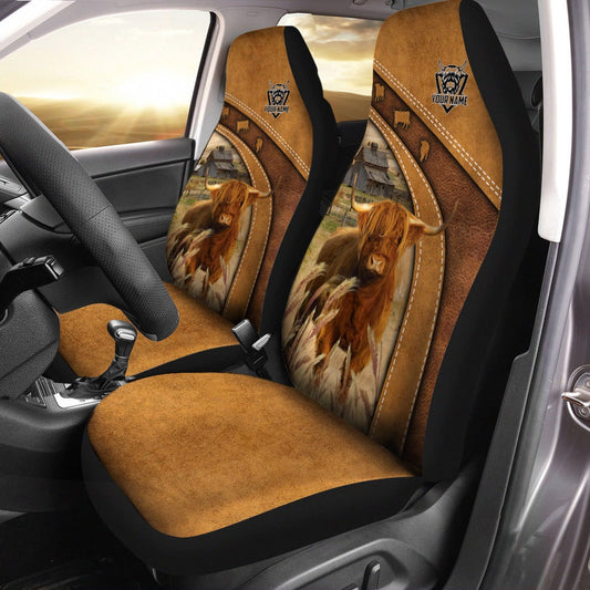 Highland Cattle Pattern Customized Name 3D Car Seat Cover, Car Seat Cover, Farm Car Seat Cover, Pet Seat Covers