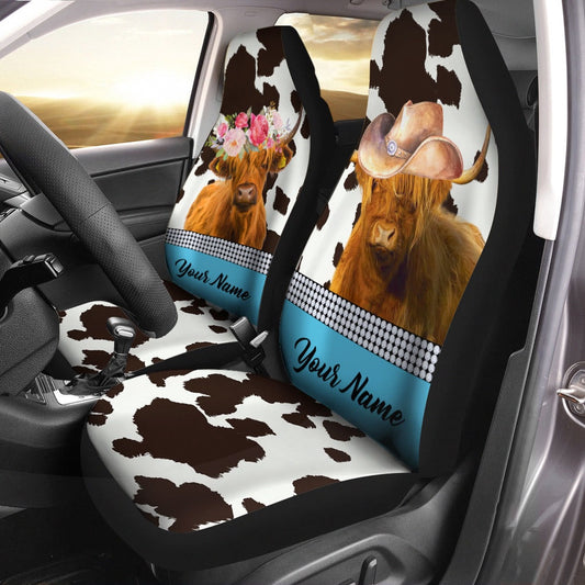 Highland Cattle Pattern Customized Name Dairy Cow Car Seat Cover, Car Seat Cover, Farm Car Seat Cover, Pet Seat Covers