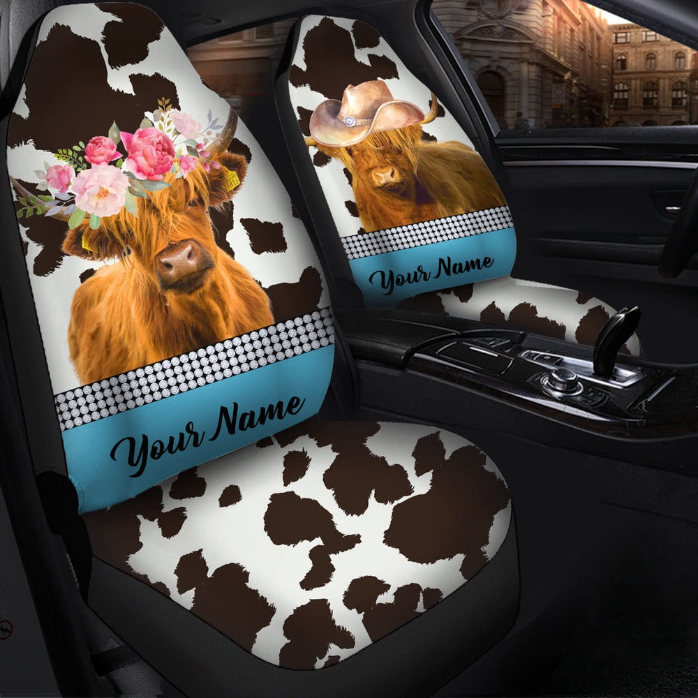 Highland Cattle Pattern Customized Name Dairy Cow Car Seat Cover, Car Seat Cover, Farm Car Seat Cover, Pet Seat Covers