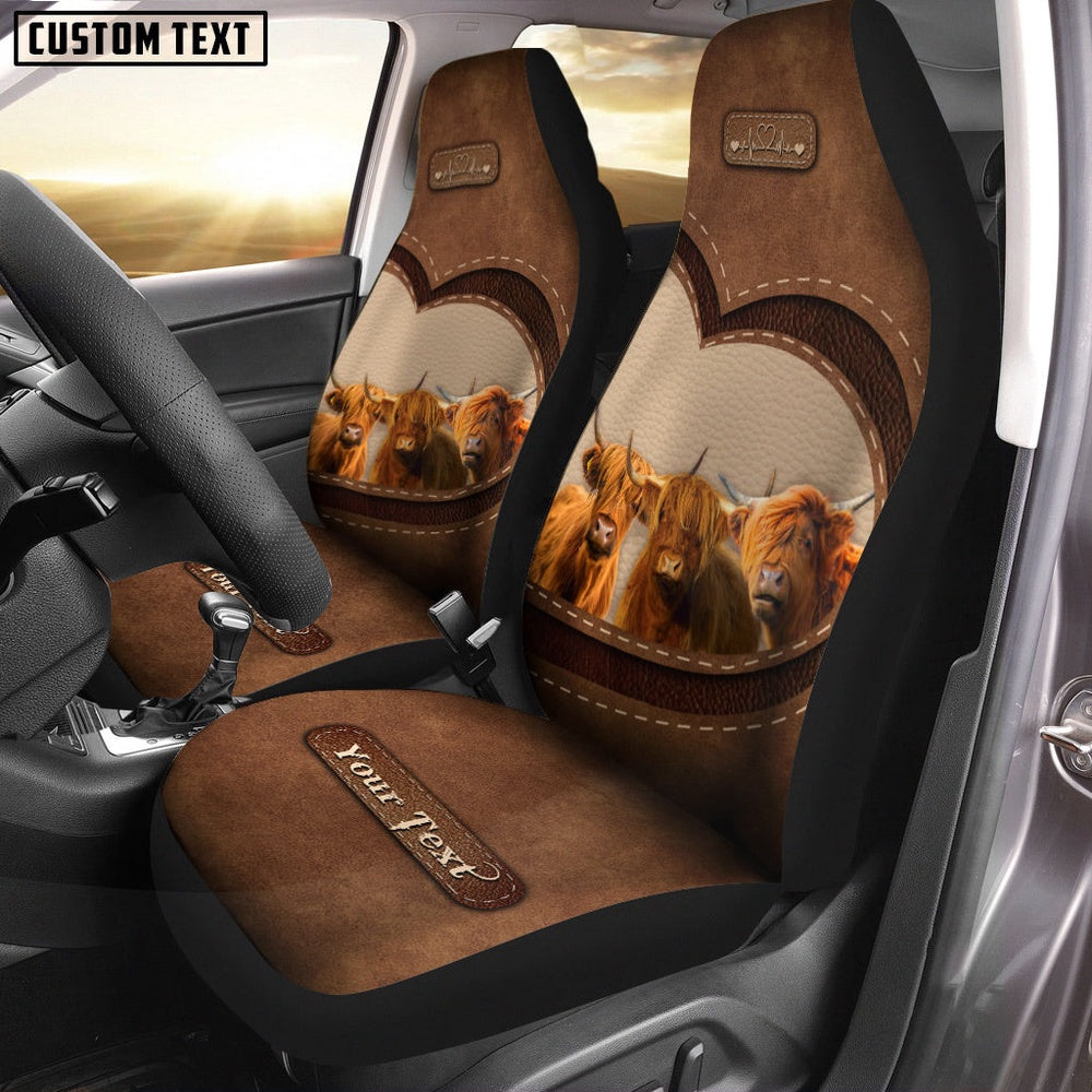 Highland Cattle Pattern Customized Name Heart Car Seat Cover, Car Seat Cover, Farm Car Seat Cover, Pet Seat Covers