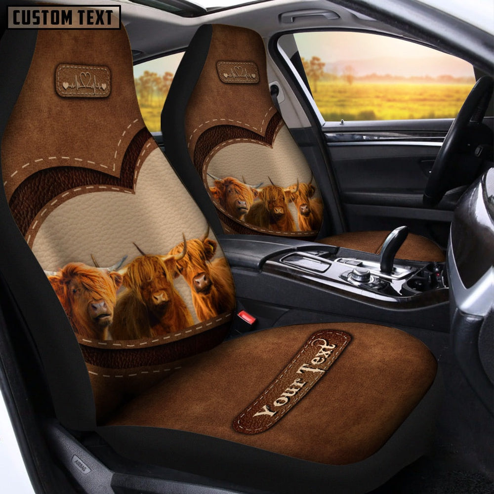 Highland Cattle Pattern Customized Name Heart Car Seat Cover, Car Seat Cover, Farm Car Seat Cover, Pet Seat Covers