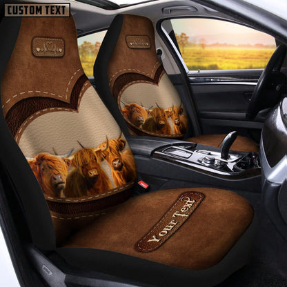 Highland Cattle Pattern Customized Name Heart Car Seat Cover, Car Seat Cover, Farm Car Seat Cover, Pet Seat Covers