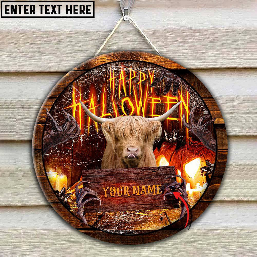 Highland Cattle Scaary Halloween Custom Name Wooden Sign, Farm Wood Sign, Farm House Wood Signs