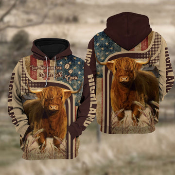 Highland Cattle US Flag All Over Printed Cattle Hoodie TT1, Farmer Hoodie, Farm Themed Shirts, Farm Tee Shirts