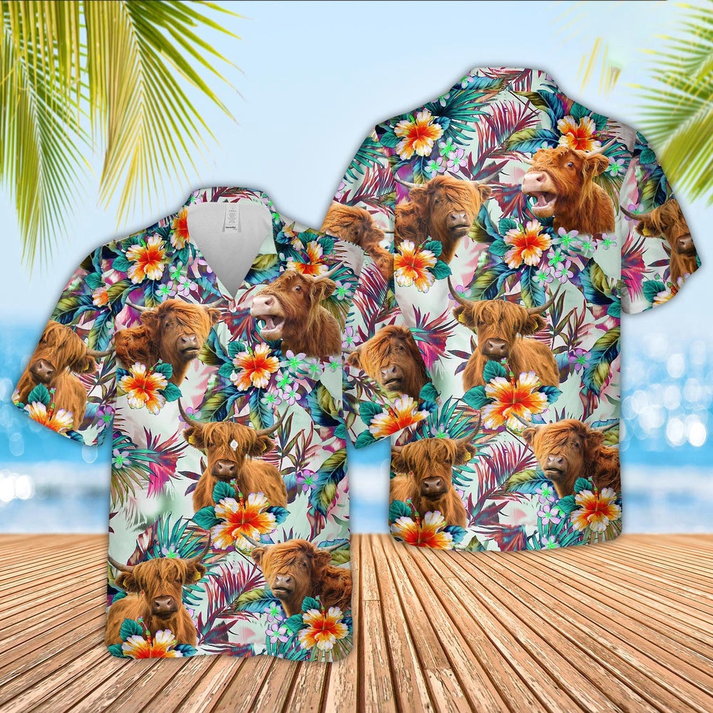 Highland Colorful Leaf Pattern Hawaiian Shirt, Farm Hawaiian Shirt, Farmer Hawaii